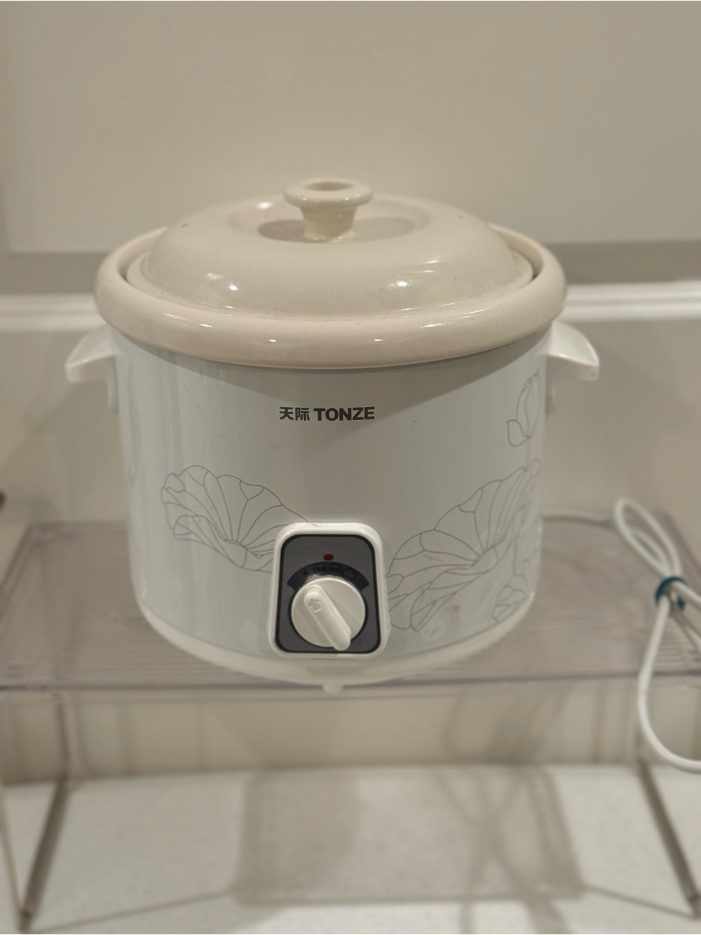 Tonze White Ceramic Slow Cooker with Beige Lid ~ EuroPlug Version